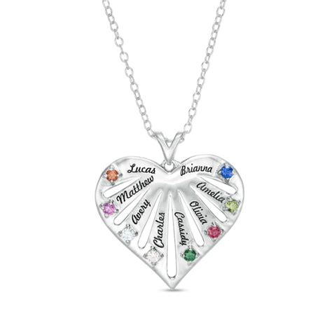 Mother S Birthstone Engravable Name Cut Out Fan Heart Pendant 2 8 Stones And Names Zales