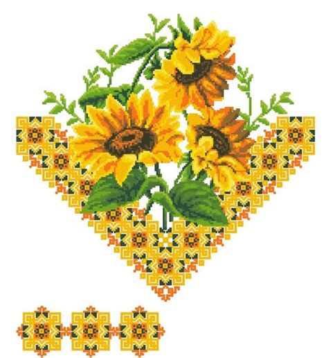 Sunflowers Border Counted Cross Stitch Pattern Runner Napkin Etsy