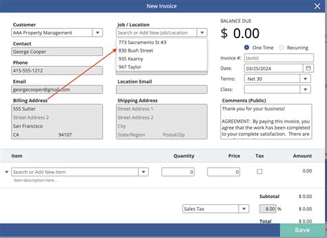 Web Dashboard Add A Job Location To An Invoice Invoiceasap Support