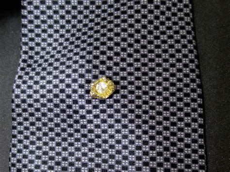 Gold Nugget Rhinestone Tie Tack W Chain Mid Century Rhinestone Center