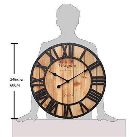 Westzytturm Inch Farmhouse Wooden Clock Large Rustic Wood Wall Clock