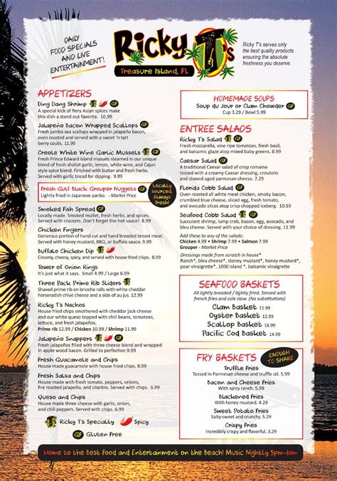 Ricky T's Bar & Grille menu in Treasure Island, Florida, USA