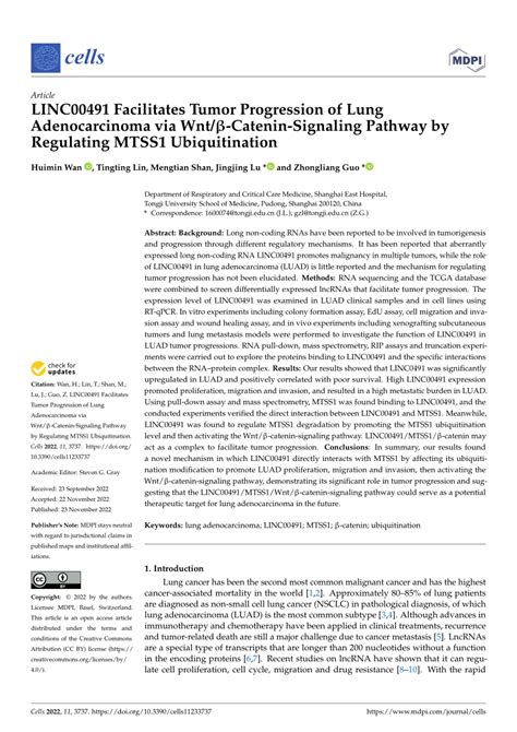 Pdf Linc00491 Facilitates Tumor Progression Of Lung Adenocarcinoma