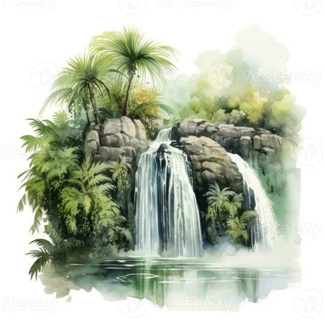 AI Generated Green Tropical Waterfall In The Forest AI Generated