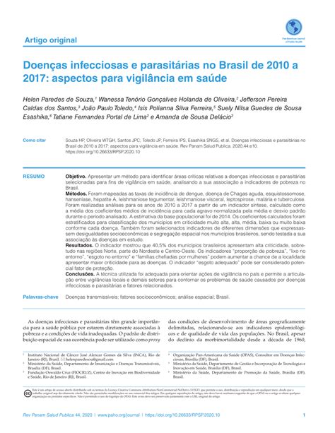 Pdf Infectious And Parasitic Diseases In Brazil 2010 To 2017