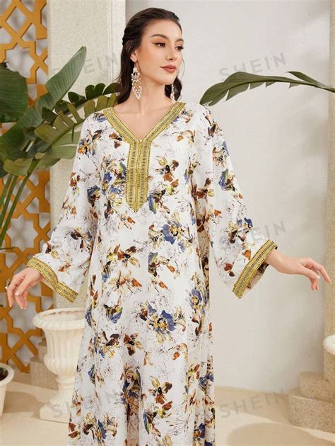 SHEIN Najma Women S Arabian Dress With Floral Print And Woven Fabric