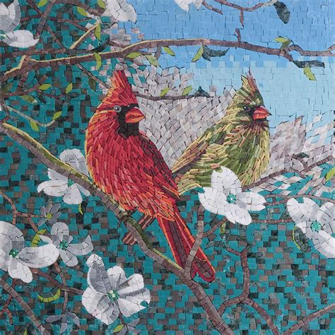 Mosaic Art of Green & Red Birds