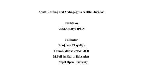 Pdf Adult Learning And Andragogy In Health Education