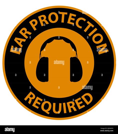 Warning Ear Protection Required Sign On White Background Stock Vector