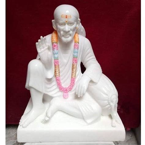 White Plain Marble Dwarkamai Sai Baba Statue For Temple Size 12 Inch