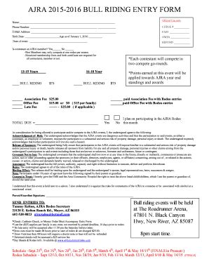 Fillable Online Bull Riding Entry Form Arizona Junior Rodeo Fax Email