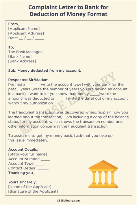 Complaint Letter To Bank For Deduction Of Money Application Letter