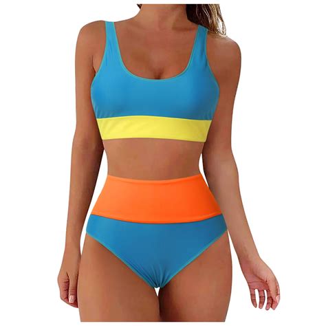 Chuou Bikinis For Women Piece Tummy Control Patchwork Color Push Up