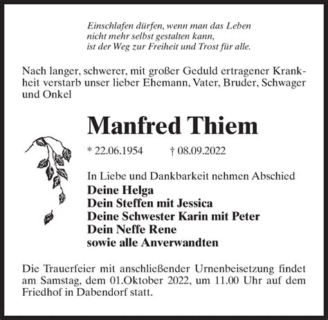 Traueranzeigen Von Manfred Thiem Trauer Anzeigen De