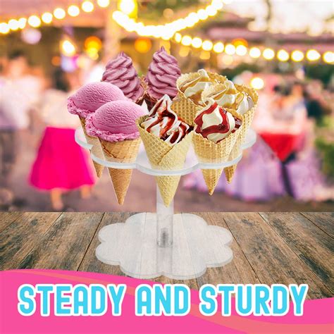 2 Pack Ice Cream Cone Holder Stand With 8 Holes Capacity Clear Acrylic Waffle Cone Holder For