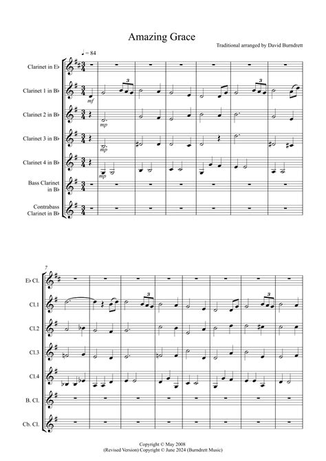 Amazing Grace For Clarinet Choir Arr David Burndrett By Traditional