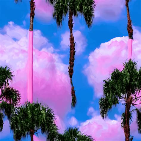 Vaporwave Epcot Ball Graphic With Palm Trees And Pink Clouds · Creative