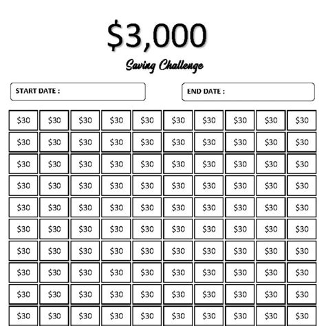 3000 Savings Challenge Tracker Printable Saving Tracker Money Saving Instant Download Etsy