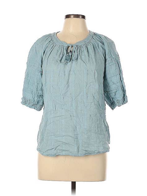 Knox Rose 100 Cotton Blue Short Sleeve Blouse Size L 15 Off Thredup