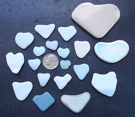 Genuine Beach Sea Glass Surf Tumbled Heart Shape Milk Glass Mosaic