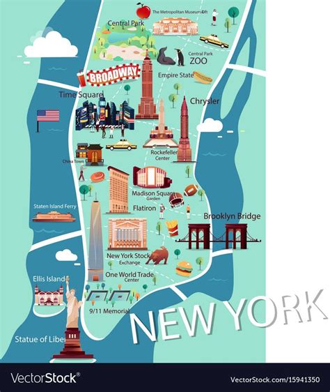 A Map Of New York With All The Major Attractions And Places To See In It