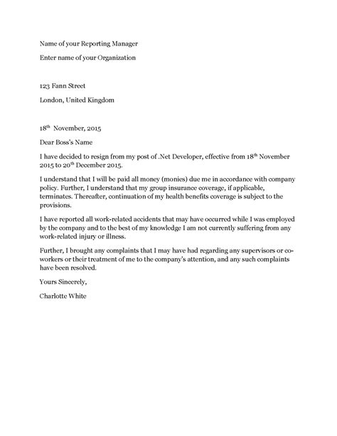 Resignation Letter Template Uk Free Printable Templates Free