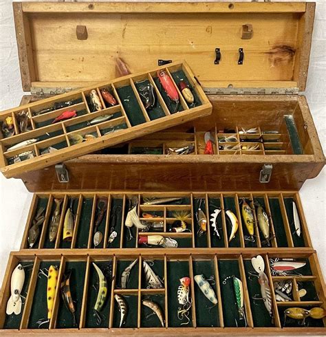 Sold Price Large Wooden Box Full Of Over 50 Old Vintage Fishing Lures