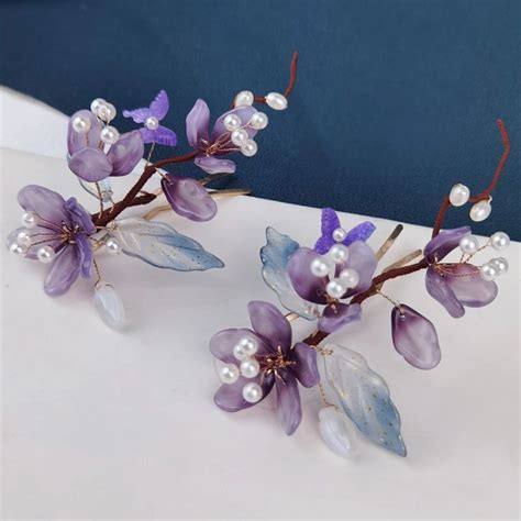 Retro Hairpins Purple Flower Chinese Hanfu Hair Accessories For Women