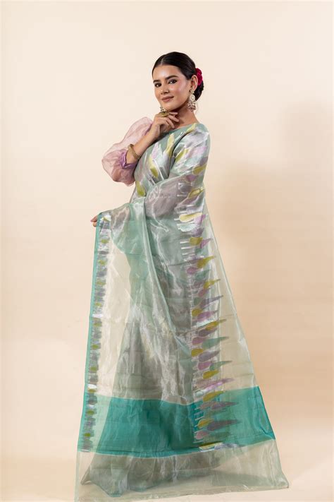 Light Green Pure Tissue Saree Tabakashi