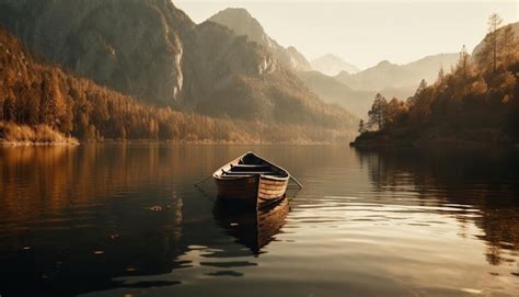 Una Escena Tranquila De Un Bote De Remos En Un Lago Brumoso Generada