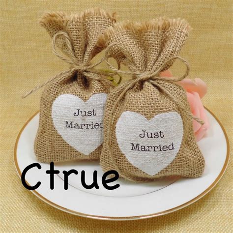 12PC Hessian Burlap Candy Bag Just Married Wedding Party Gift Bags ...