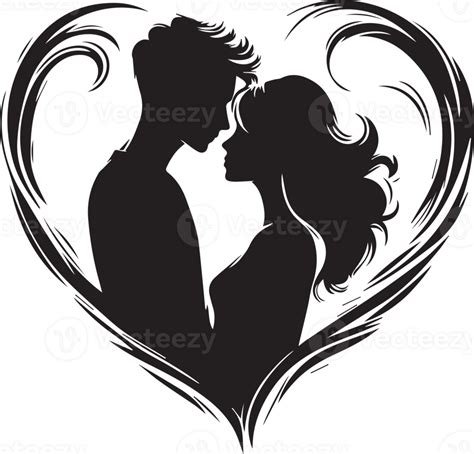 Silhouette Of A Loving Couple In A Heart Shaped Frame Or A Heart Shaped