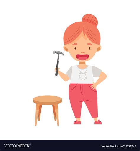 Smiling Redhead Girl With Hammer Woodworking Vector Image