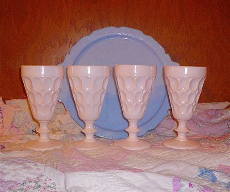 My Etsy Shop Pink Milk Glass Goblets Set Of Four Thumbprint Pattern By Vintagereinvented