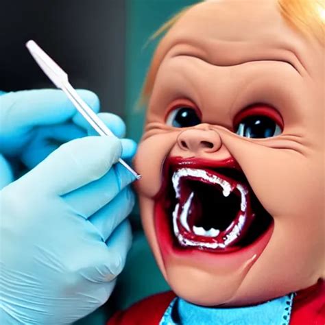 Chucky Doll Screaming At The Dentist Office While Stable Diffusion