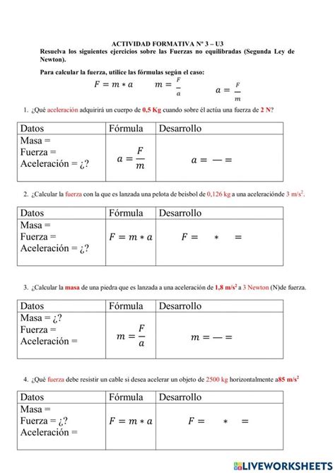 Ficha Online De Fuerza Masa Aceleracion Para 8 Puedes Hacer Los