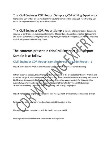 Civil Engineer Cdr Report Sample