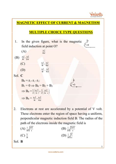 Jee Main Magnetic Effects Of Current And Magnetism Important Questions