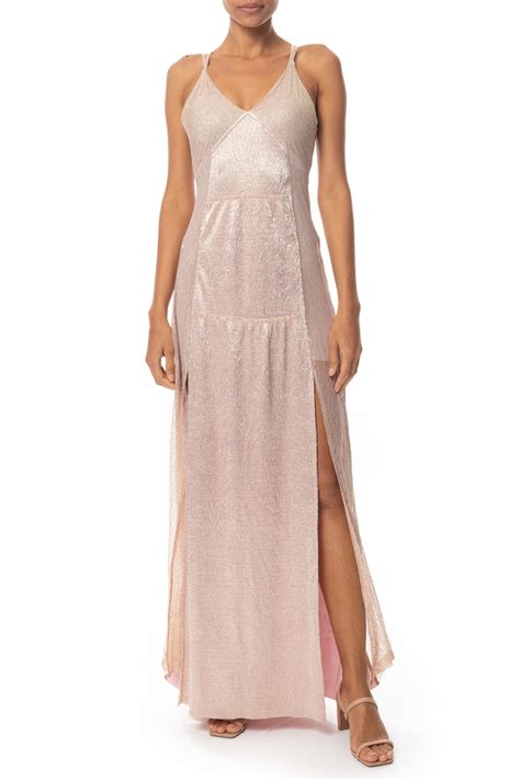 Dress Go Vestido Longo Lurex Rosa DG62904 Marketplace De