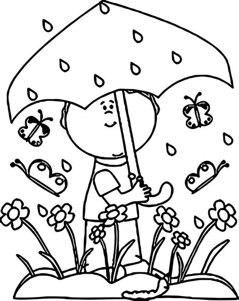 Spring Butterfly Flower Umbrella Rain Coloring Page Batman Coloring