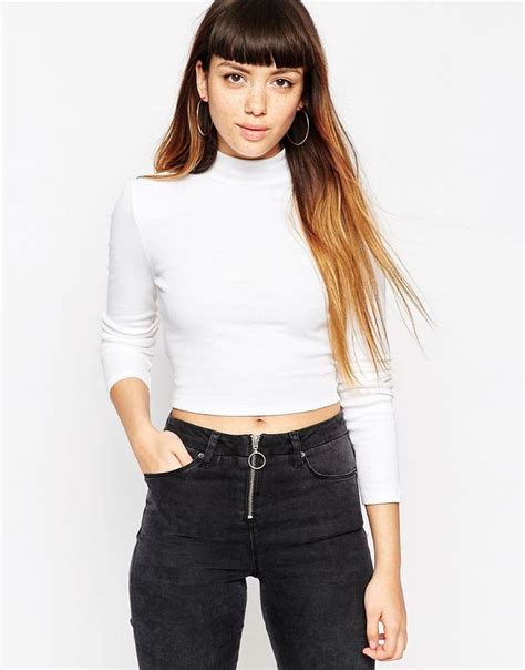 Asos Turtleneck Crop Top In Rib Turtle Neck Crop Top High Neck Crop