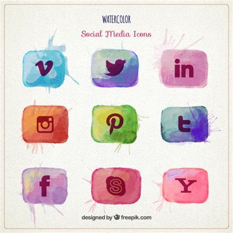 Watercolor Social Media Icons Pack Vector Free Download