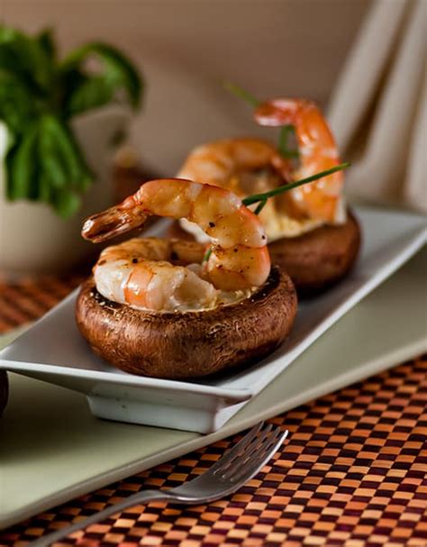 Portobello con langostinos al queso azul Setas de Cuivá