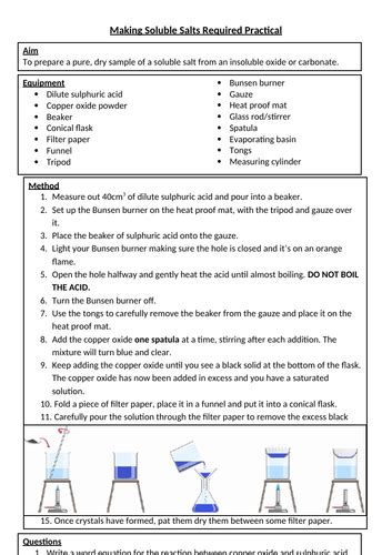 Making Soluble Salts Required Practical Sheet Teaching Resources