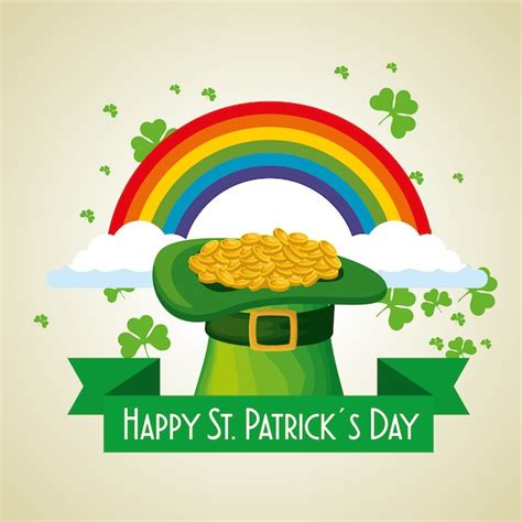 Free Vector St Patricks Day Hat With Gold Coins And Rainbow