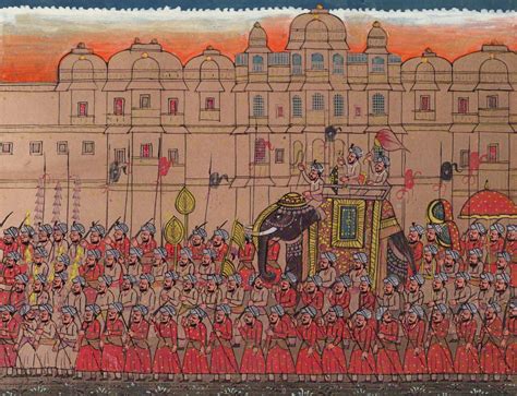 Indian Rajasthani Miniature Painting Udaipur Maharajah Handmade Procession Art