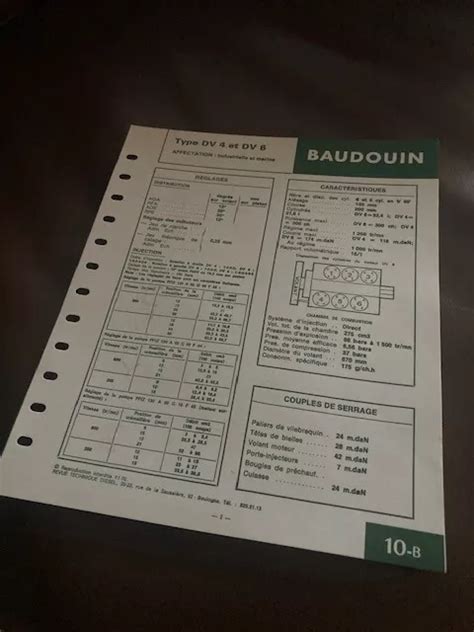 FICHE TECHNIQUE RTD Moteur BAUDOUIN Type DV 4 Et DV 6 EUR 7 00