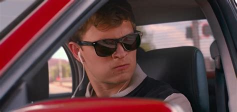 Glossy black sunglasses Ansel Elgort in Baby Driver (2017)