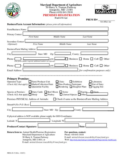 Fillable Online Mda Maryland Register Your Poultry Maryland