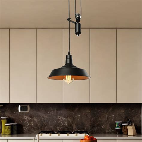 Farmhouse Pulley Pendant Light with Barn Shade 1 Bulb Metallic Hanging ...